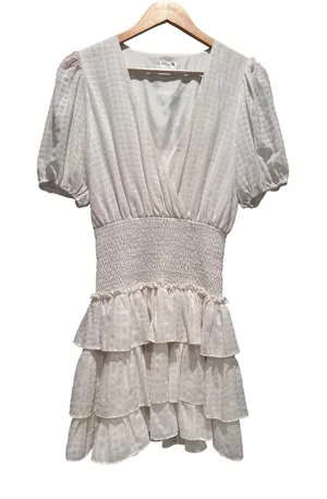 Vestique White‎ V-Neck Tiered Mini Dress Size Small Babydoll Bridal Beach thumbnail 1