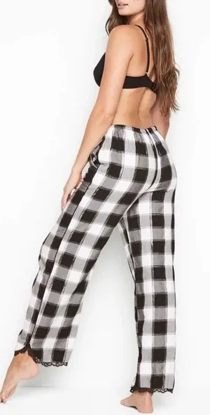 Victoria's Secret Black White Metallic Plaid Preppy Loungewear Pajama Pants S thumbnail 1