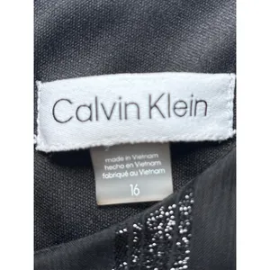 Calvin Klein Metallic Windowpane Trapeze Dress | Black | Size 16 | Sheer Sleeve thumbnail 8