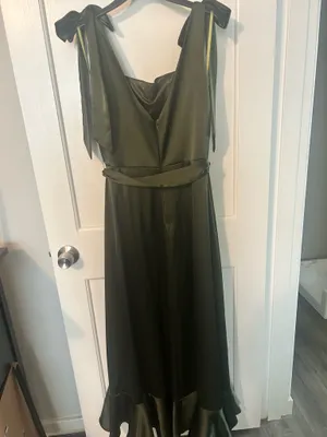 Revelry Green Satin Bridesmaid dress thumbnail 4