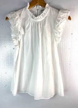 Express M Preppy Babydoll Cotton Ruffle Sleeve Top in White thumbnail 1