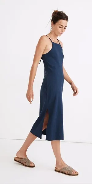Madewell Blue Navy Indigo Knit Texture Knee-Length Midi Apron Cami Dress Size M thumbnail 1