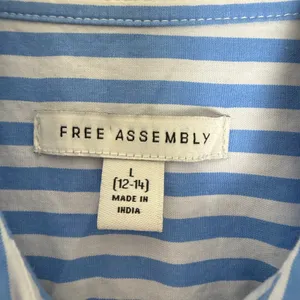 Free Assembly Blue White Striped Cotton Midi Shirt Dress D-Ring Belt L 12-14 thumbnail 6