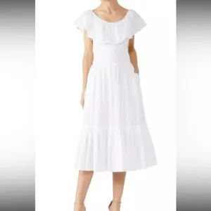 TORY BURCH White Tonal‎ Stripe Cotton Seersucker Dress Size 4 thumbnail 2