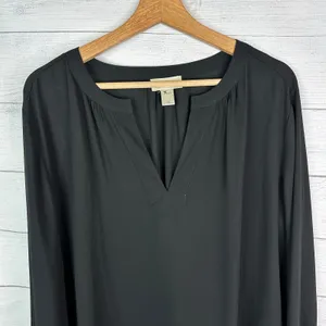 Loft Womens Black Long Sleeve Henley Popover Blouse XL Professional Minimalist thumbnail 3