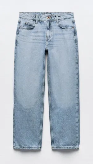 ZARA Baggy Straight Leg‎ Light Wash Jeans High Waisted thumbnail 1