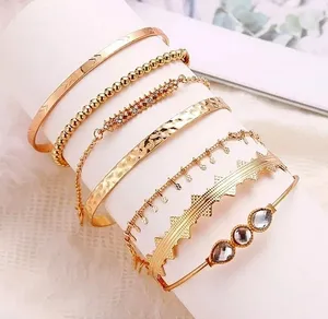 NEW Solid Gold‎ Plated 7 pc Boho Stacking Bracelet Set thumbnail 1