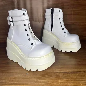 Demonia Shaker 52 Platform Boots White Vegan Leather gothic rave No size tag thumbnail 2
