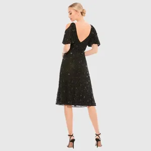 Mac Duggal 4988 Womens Pearl Embellished Drop Shoulder Dress thumbnail 6