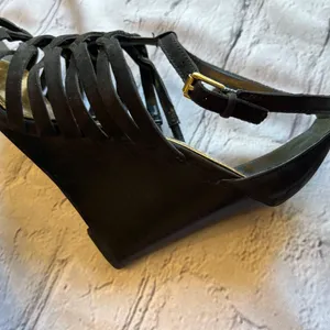 Lauren Black Suede Strappy Wedge Heels Sandals 7 thumbnail 13