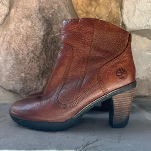 Timberland Womens Stratham Ankle Boots Block Heel Brown Leather Lug Sole thumbnail 2