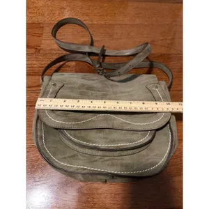 Steven By Steve Madden Crossbody Bag Western Boho Sage‎ Green Scalloped Faux Suede Medium thumbnail 4