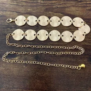 Gold Y2K Hammered Coin Disc Waist Chain Belt, Fits 17 to 39 Inches, X7GA1365 thumbnail 6