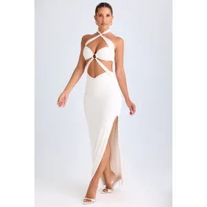 Oh Polly Kalyani White Cut Out Ruched Halter Maxi Dress NWT Size XS‎ thumbnail 4
