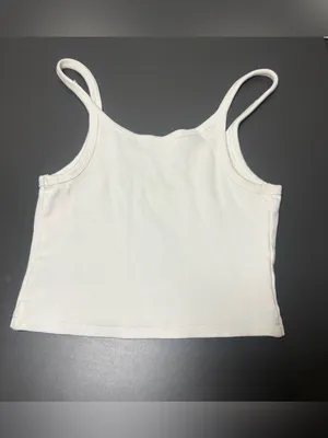 I.AM.GIA White Ribbed Crop Tank with Neon Green Script thumbnail 3