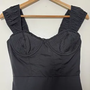 Lulus Perfected Aesthetic‎ Black Satin Ruffled Bustier Mini Dress Size S thumbnail 4