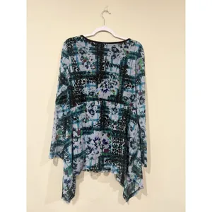 Y2K ECI NY Sheer Printed Tunic Blouse Bohemian Watercolor-style Size XL 2312 thumbnail 6
