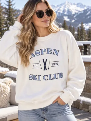 Le Lis Aspen Ski Club White Graphic Crewneck Sweatshirt Medium NWT thumbnail 1