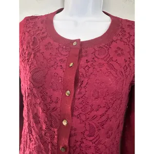 Banana Republic Small Maroon Lace Front Wool Blend Button Cardigan‎ Sweater thumbnail 3