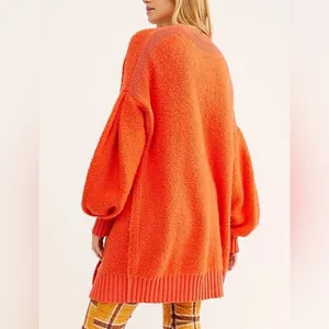 Free People Womens Snow Drop Cardigan in orange knit Small thumbnail 3