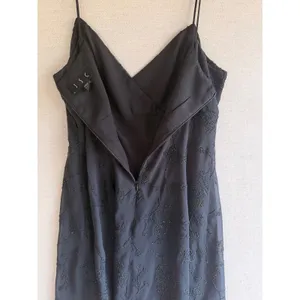 JSC Vintage 90s Black Beaded Floral Mini Dress Spaghetti Strap Size 14 Wrap Neck thumbnail 10