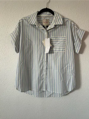 Casa cabana blue and white striped button down shirt sz small thumbnail 7