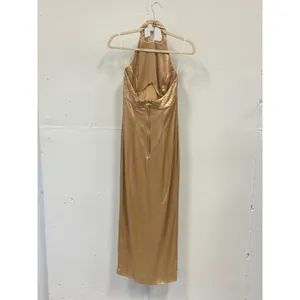 Vintage Jessica McClintock Gunne Sax Gold Satin Halter Maxi Dress Embroidered thumbnail 2
