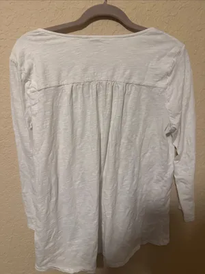 Lucky Brand White Peasant Top with Blue and Coral Trim thumbnail 3