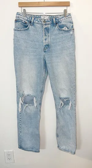 Abercrombie & Fitch The Dad Curve Love Distressed Light Blue High Rise Jeans thumbnail 1