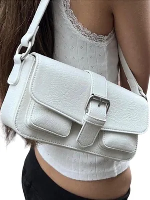 BRANDY MELVILLE Buckle Shoulder Bag in White Silver Small thumbnail 1