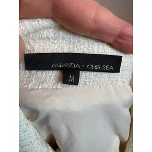 Amanda + Chelsea Natural Tweed Fringe Button Front Jacket Cream Black NWT M thumbnail 6
