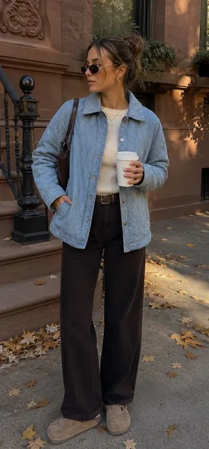 JACHS Girlfriend Blue Quilted Chambray Denim Jacket thumbnail 1