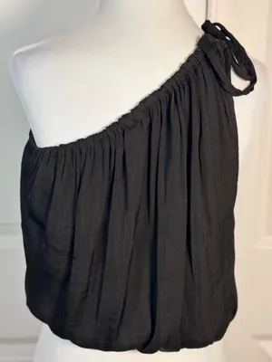 Free People Brayden Tank XS Black One Shoulder Tie Bubble Hem Y2K Going Out Top thumbnail 2