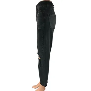 Women's Black High Rise Distressed Straight Wide Leg Crop Denim Jeans Pants Sz 2 thumbnail 2