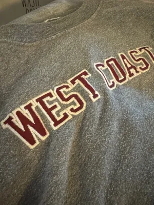 Brandy Melville Gray 'West Coast' Crop Sweatshirt with Maroon Lettering thumbnail 2