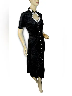 Vintage 1990'S All That Jazz Black Velvet & White Embroidered Collar Dress (6/8) thumbnail 3