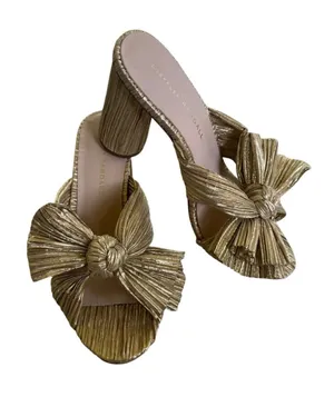 Loeffler Randall Penny Gold Pleated Bow Heel 6.5 thumbnail 1