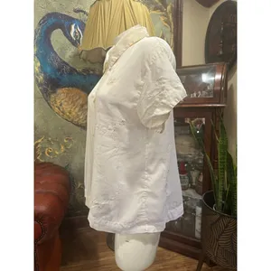 VTG Putumayo Cotton Embroidered Blouse Off White Boho Cottagecore Shirt Med Indi thumbnail 5