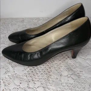 Vintage Manfield France high end leather dark green heels sz 8.5 thumbnail 5