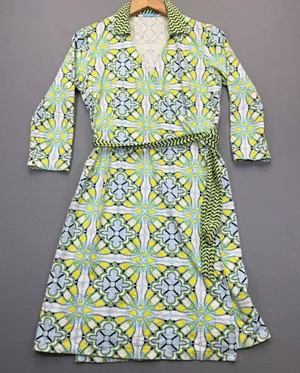 J.McLaughlin Womens Blue Green‎ Geometric Tile Print Wrap Dress Size M Catalina thumbnail 1