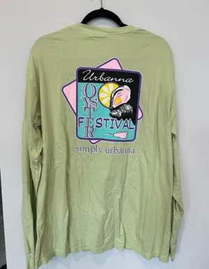 100% Cotton Comfort Colors Urbanna Oyster Festival Long Sleeve T-Shirt Green Siz thumbnail 1