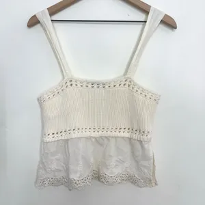 Zara Crochet Cropped Peplum Baby Doll Tank Top Cream White Size Medium thumbnail 6