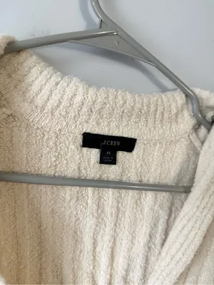 J. Crew Cozy Cream V-Neck Hooded Sweater with Pockets Ribbed Beige Cream Size M thumbnail 5