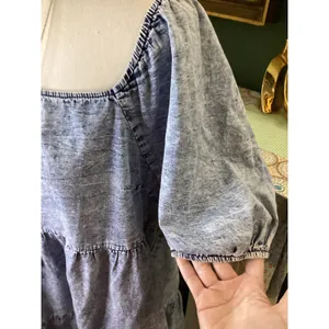 Denim by Flying Tomato Acid Wash Puff Sleeve Tiered Babydoll Mini Dress L AD2228 thumbnail 4