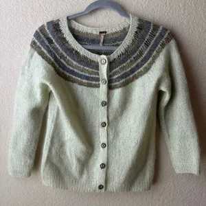 Free People Cream and Gray Cardigan thumbnail 1