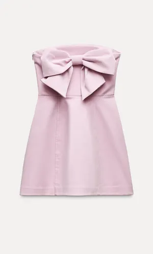 ZARA Short Strapless Mini Bow Dress/Pale Pink thumbnail 2