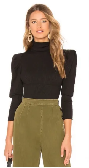 Free People Lala Top in Black Size Small Ribbed Puff Sleeve Cropped Minimalist thumbnail 1