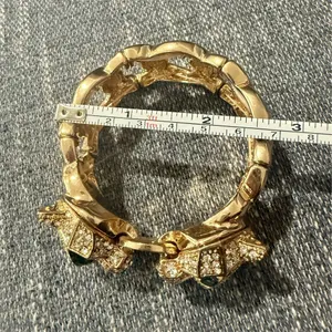 Nordstrom Gold lux Double Leopard Head Rhinestone Stretch Link Bracelet Green thumbnail 3