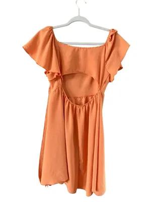 Women's See You Monday Orange Ruffle Sleeve Open Back Mini Dress M thumbnail 4