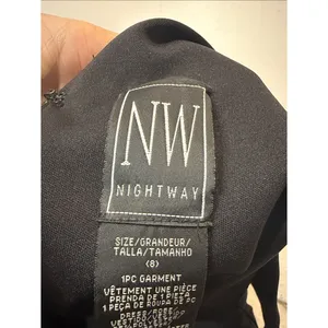 Nightway Black Maxi Dress Gown Sheer Front + Side Cutout Details Slit Size 8 thumbnail 5